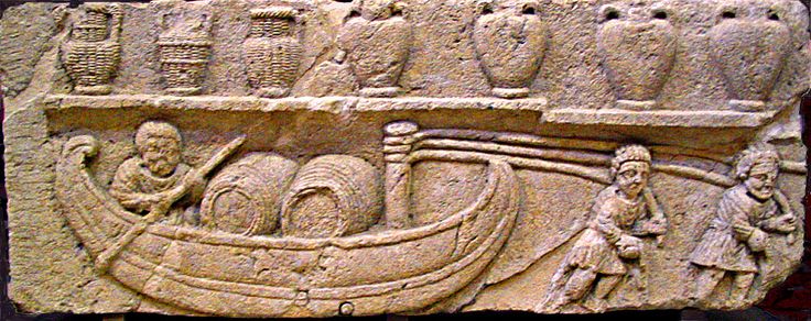 Gallo-roman a river boat transporting wine barrels