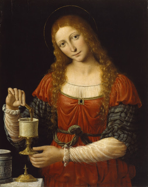 andrea solario Italian Renaissance Milanese school Mary Magdalene. She is preparing the oils to anoint Jesus' dead body